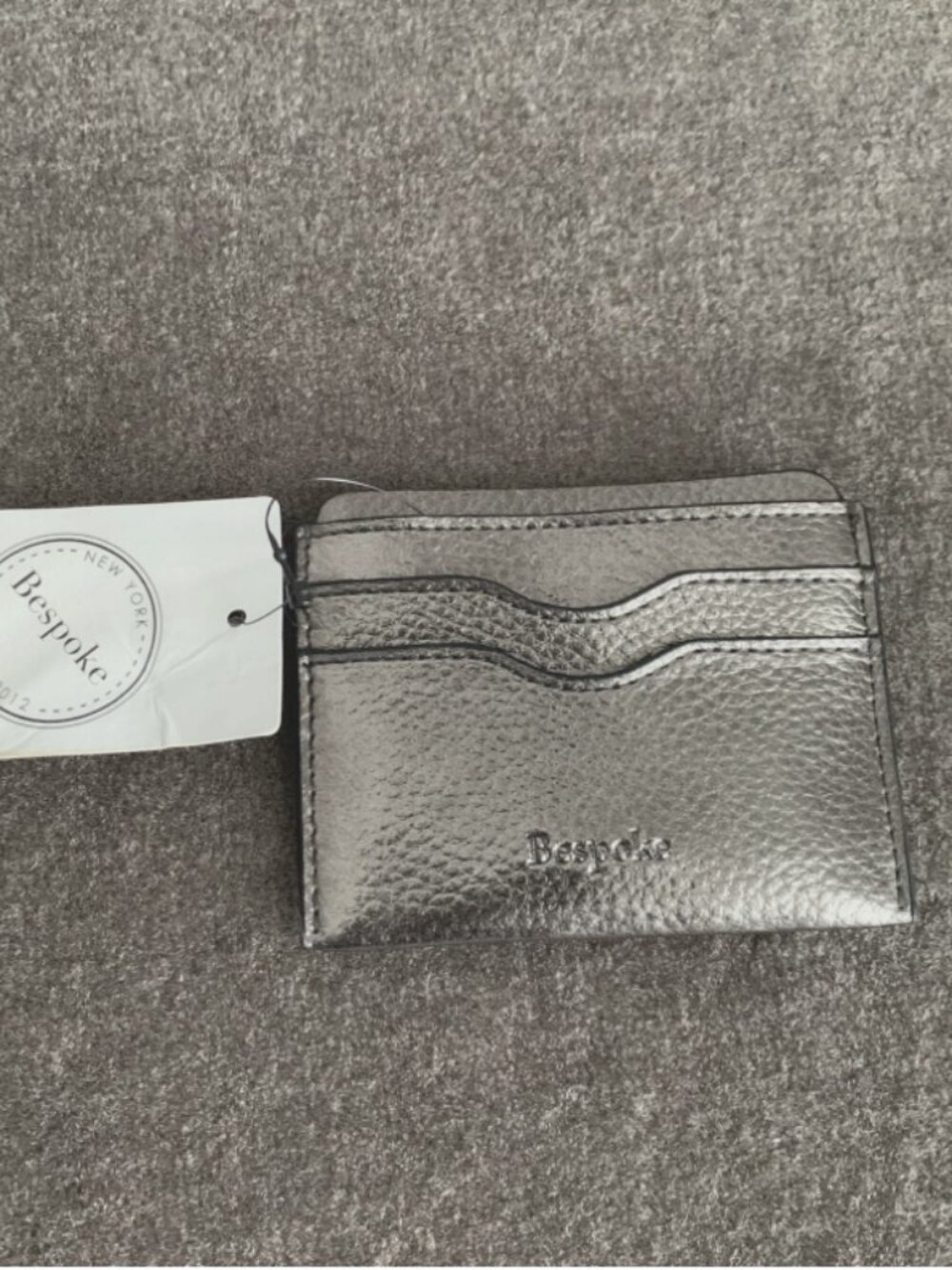 Bespoke Card Case Wallet Gunmetal/Silver Tone Metallic Faux Leather